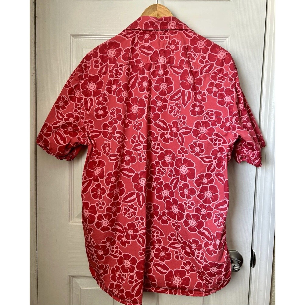 Floral Batik Red Pink Tommy Hilfiger Short Sleeve Button-Up Shirt Mens L - Picture 10 of 10